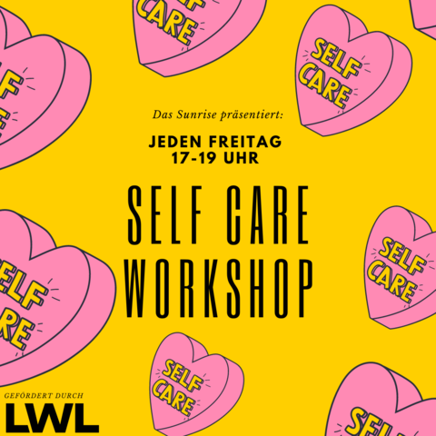 Flyer für den queeren Self-Care Workshop: jeden Freitag von 17 bis 19 Uhr