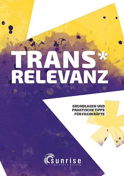 Ansicht der Frontseite und Link zur Broschüre "Trans*Relevanz" für Fachkräfte
