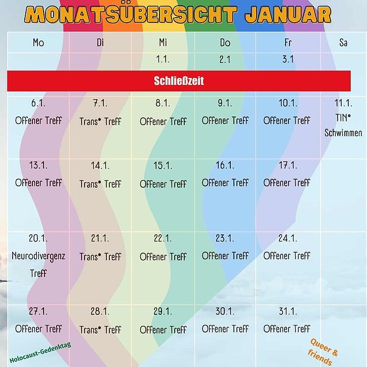 Monatsübersicht mit den besonderen Terminen, die auch im Text stehen.